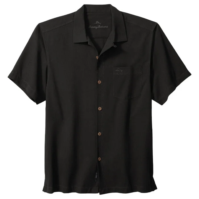 men's long-sleeve shirts for business -Tommy Bahama Coastal Breeze Check Camp Shirt - Black*