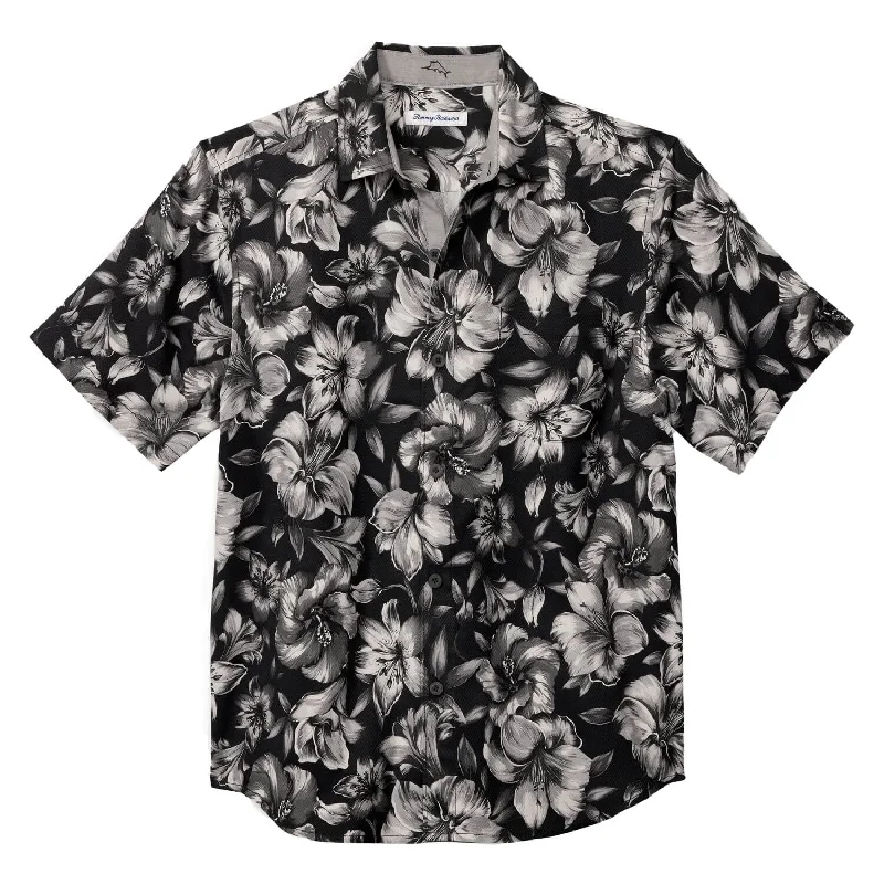 men's lightweight formal shirts -Tommy Bahama Hibiscus Hideaway Camp Shirt - Black