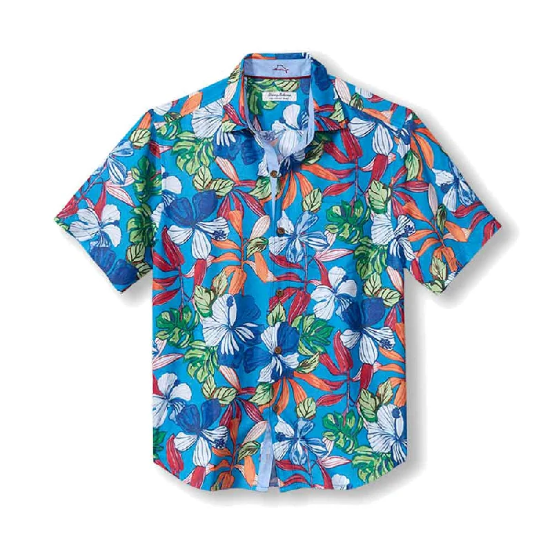 men's slim-fit dress shirts -Tommy Bahama IslandZone Coconut Point Luau Camp Shirt - Blue Aster