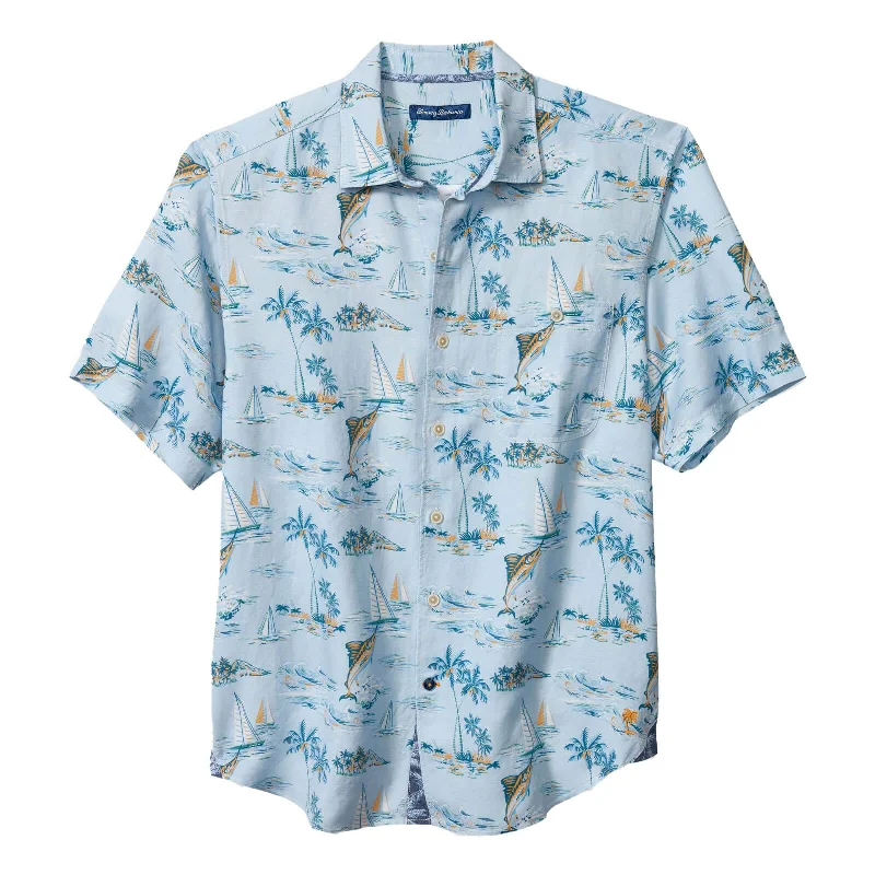 men's comfortable dress shirts -Tommy Bahama Sand Linen Sailfish Scenic Camp Shirt - Dew Drop