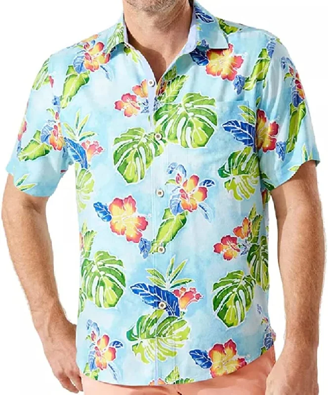 men's cool patterned shirts -Tommy Bahama Fiesta Keys Camp Shirt - Blue Crush