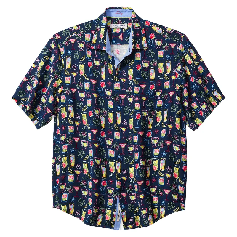 men's modern fit shirts -Tommy Bahama Veracruz Cay Electric Cocktails Camp Shirt - Horizon Blue