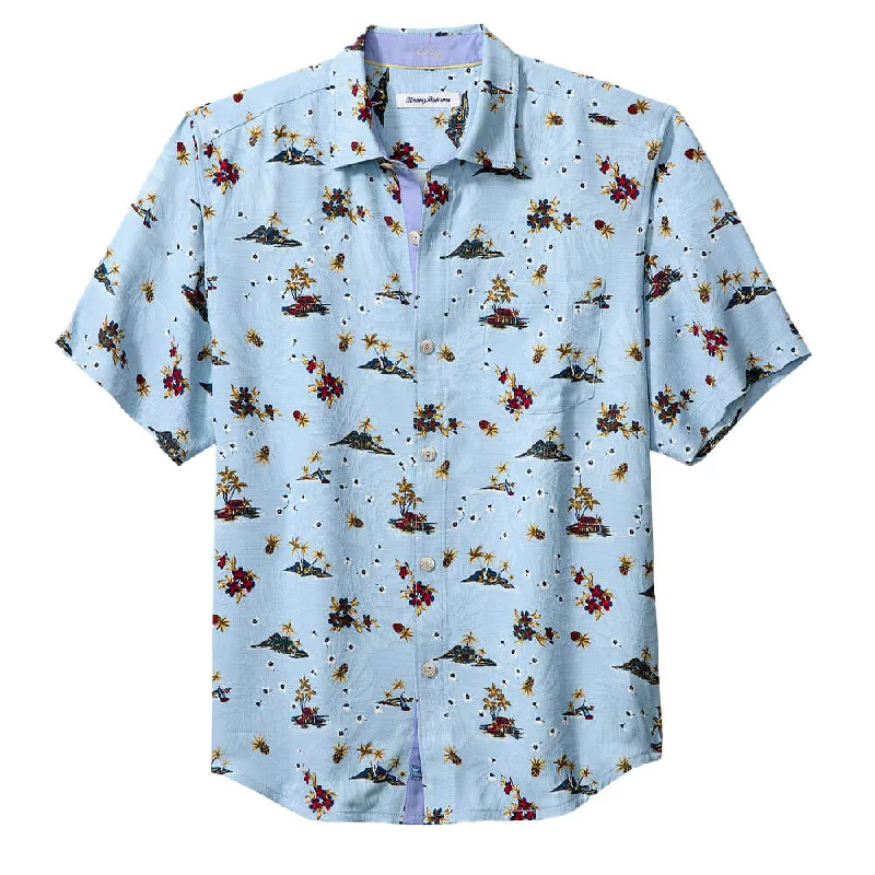 men's performance shirts -Tommy Bahama Atlantica Camp Shirt - Aqua Ice