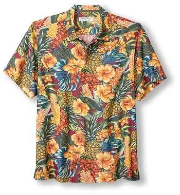 men's casual button-down shirts -Tommy Bahama Big & Tall Coconut Point Sunset Canopy Camp Shirt - Dark Sangria