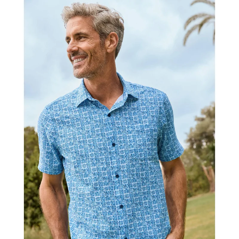 men's luxury shirts -Tommy Bahama IslandZone Bahama IslandZone Coast Cozumel Tiles Camp Shirt - Dew Drop