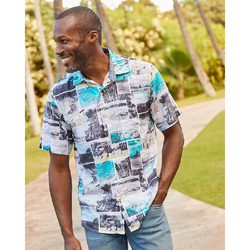 men's relaxed office shirts -Tommy Bahama Tortola Snapshots Camp Shirt - Tropical Teal