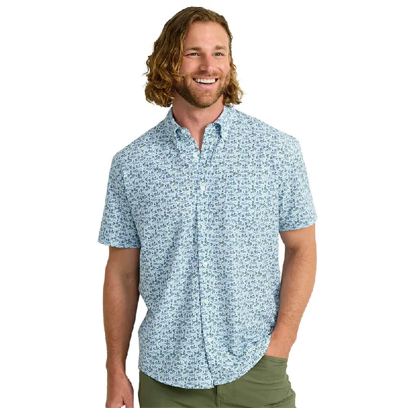 men's stylish business shirts -Huk Kona Print Short Sleeve Sport Shirt - Ice Water