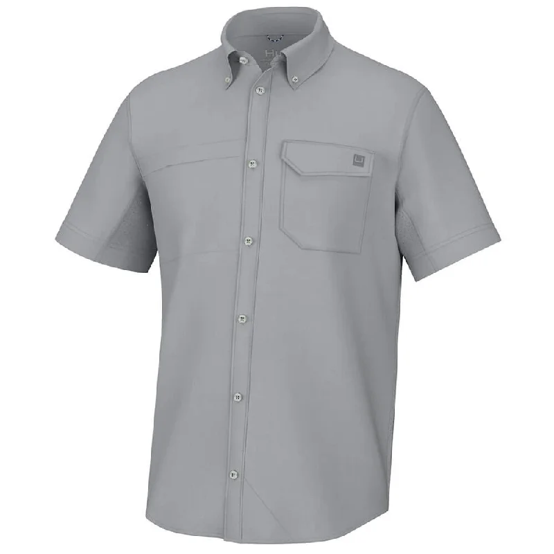 men's stylish office shirts -Huk Tide Point Short Sleeve Sport Shirt - Harbor Mist