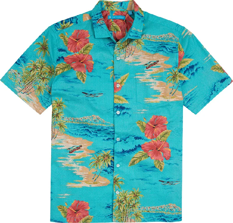 men's casual button-down shirts -Tori Richard Sea Crossing Cotton Lawn Camp Shirt - Aqua