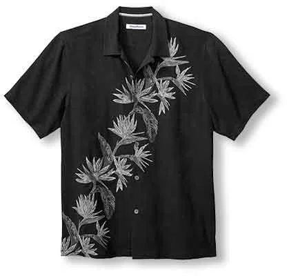 men's modern casual shirts -Tommy Bahama Across Paradise Camp Shirt - Black