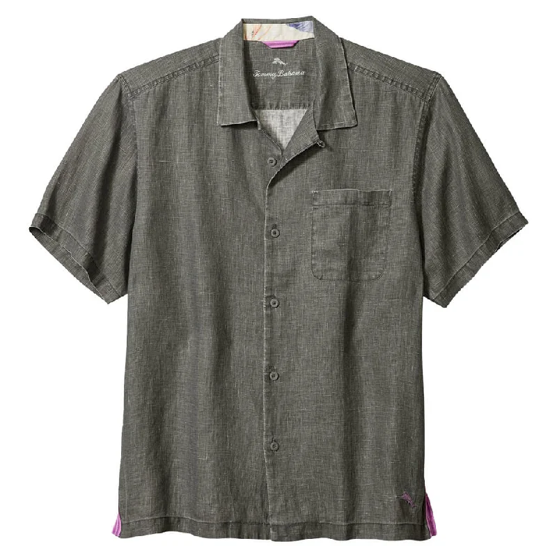 men's office-ready shirts -Tommy Bahama Sea Glass Linen Short Sleeve Camp Shirt - Gunmetal