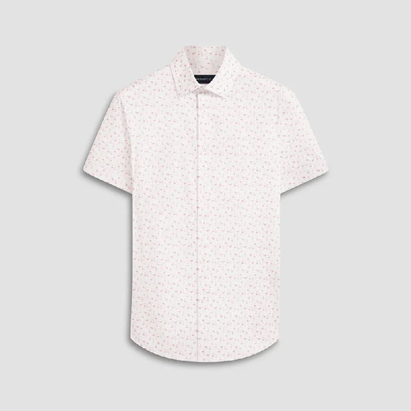 men's daily wear shirts -Bugatchi Ooohcotton Miles Flamingo Print Short Sleeve Sport Shirt - Chalk