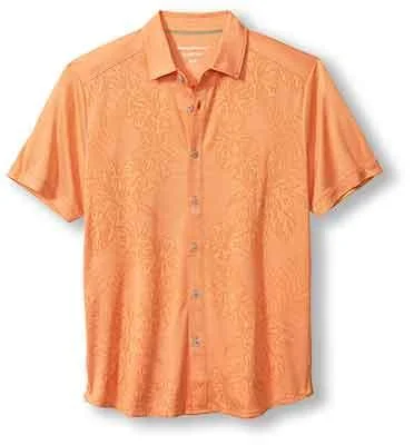 men's casual work shirts -Tommy Bahama Palm Coast Cascade Vines Camp Shirt - Bright Apricot