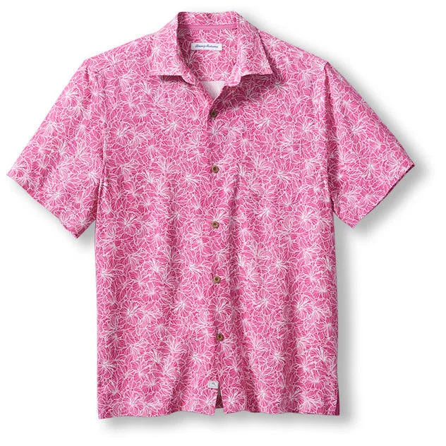 men's embroidered shirts -Tommy Bahama High Tide Hibiscus Camp Shirt - Honor Pink