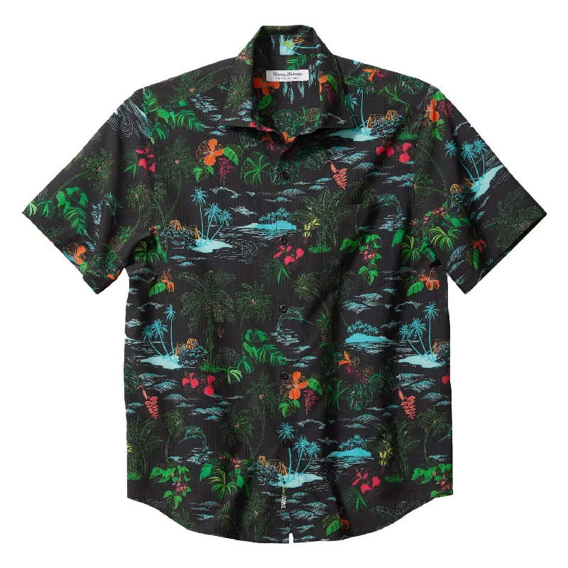 men's casual fit shirts -Tommy Bahama IslandZone Bahama IslandZone Coast Neon Shores Camp Shirt - Black