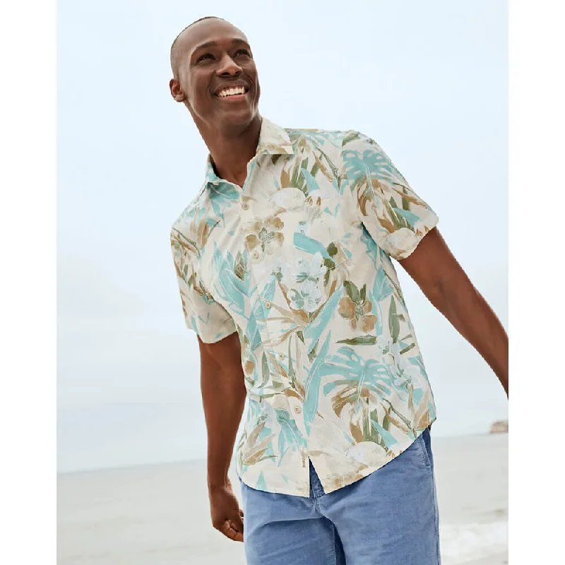 men's polo shirts -Tommy Bahama IslandZone Bahama IslandZone Coast Jungle Haven Camp Shirt - Warm Mist