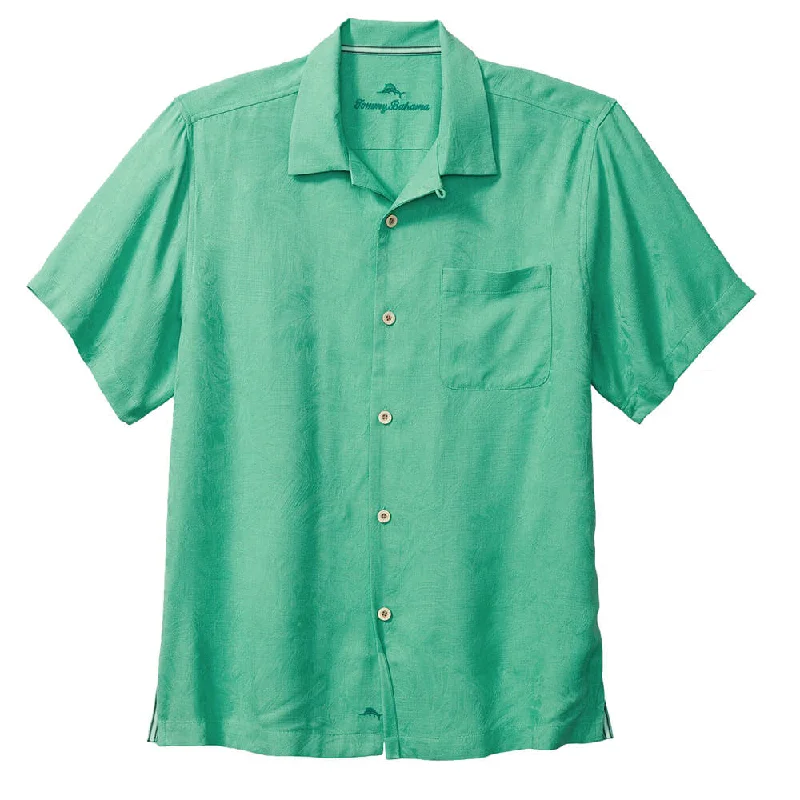 men's basic button-up shirts -Tommy Bahama Big & Tall Tropic Isles Camp Shirt - Aqua Aloha