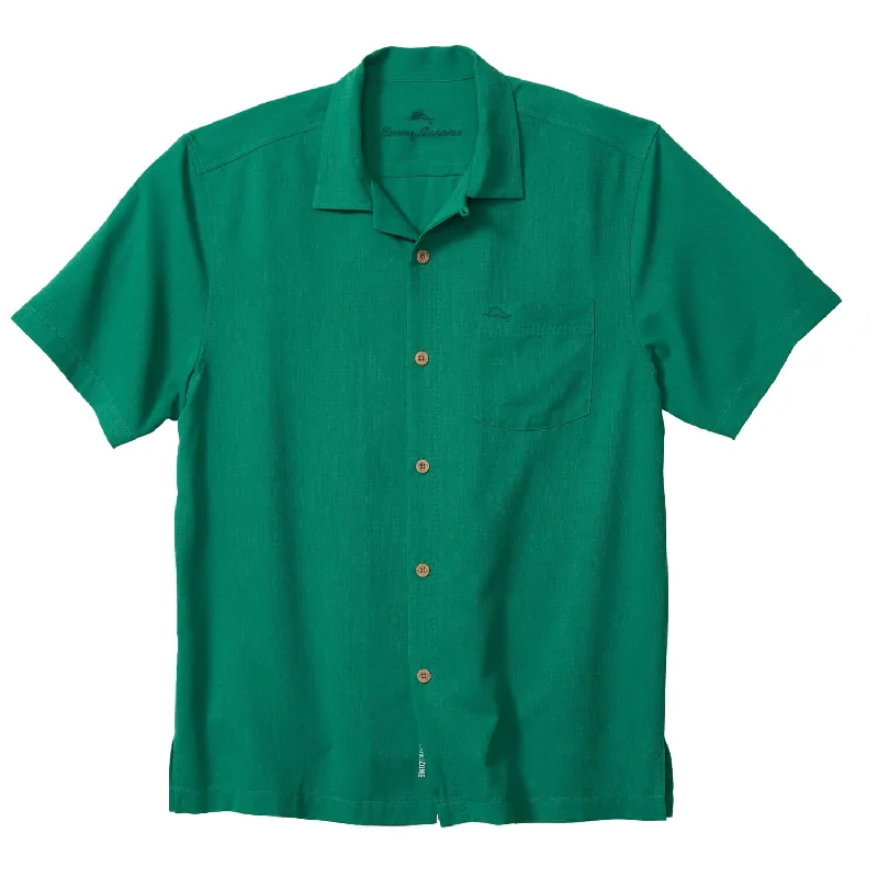 men's office button-up shirts -Tommy Bahama Coastal Breeze Check Camp Shirt - Cadmium Green