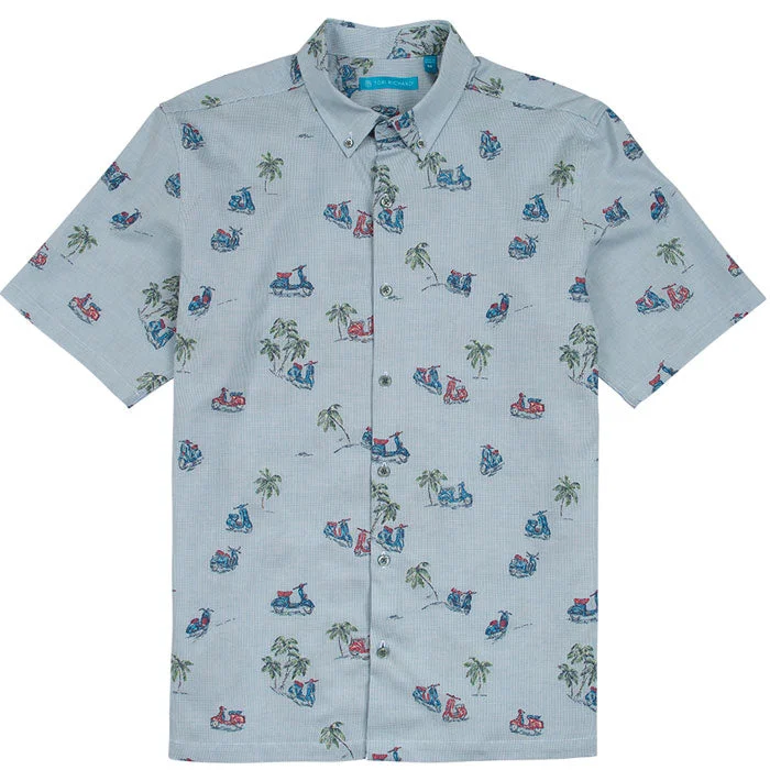 men's classic short-sleeve shirts -Tori Richard A To Beach Camp Shirt - Blue