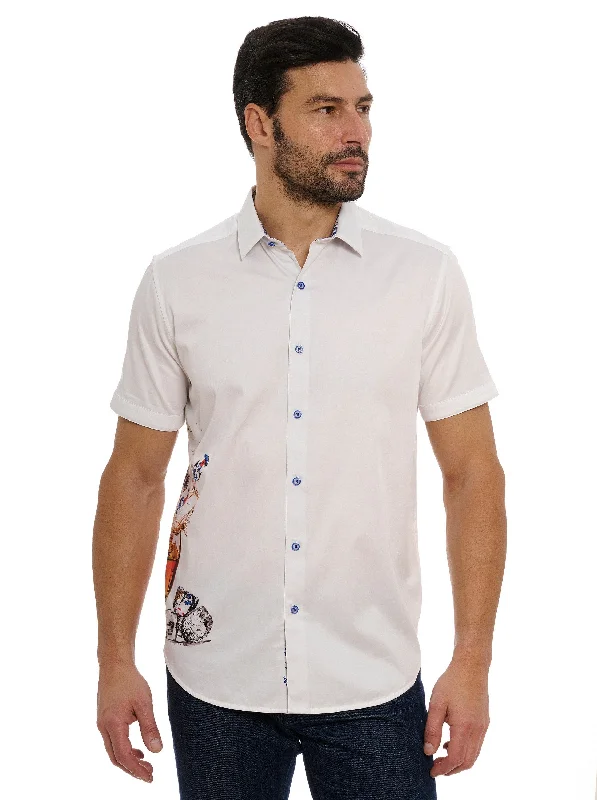 men's office-ready shirts -Robert Graham Ice & Dice Short Sleeve Classic Fit Sport Shirt - White