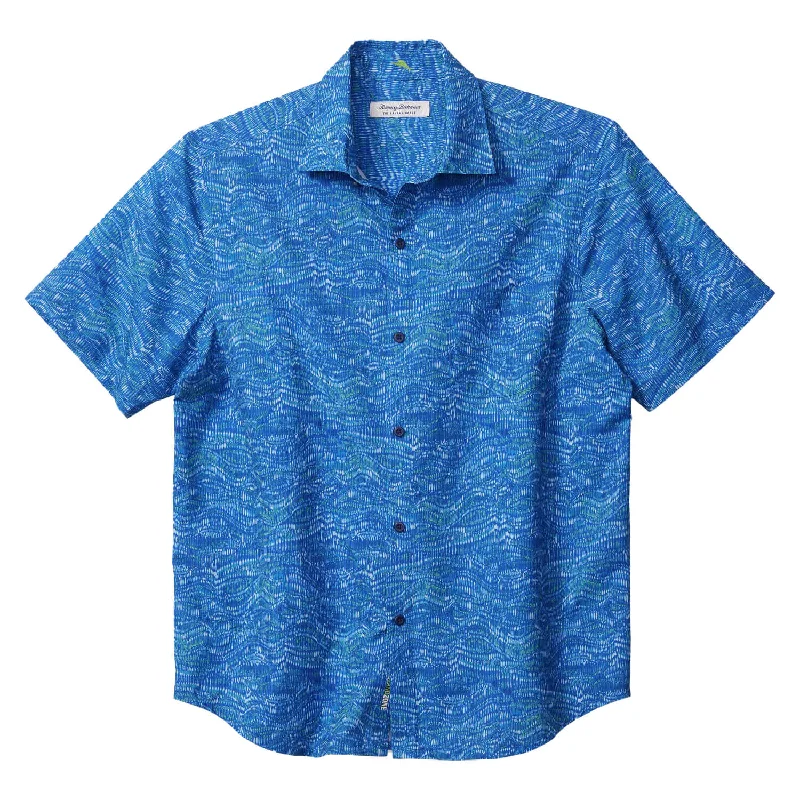 men's cool printed shirts -Tommy Bahama IslandZone Bahama IslandZone Coast Monte Rio Geo Camp Shirt - Cabo Blue