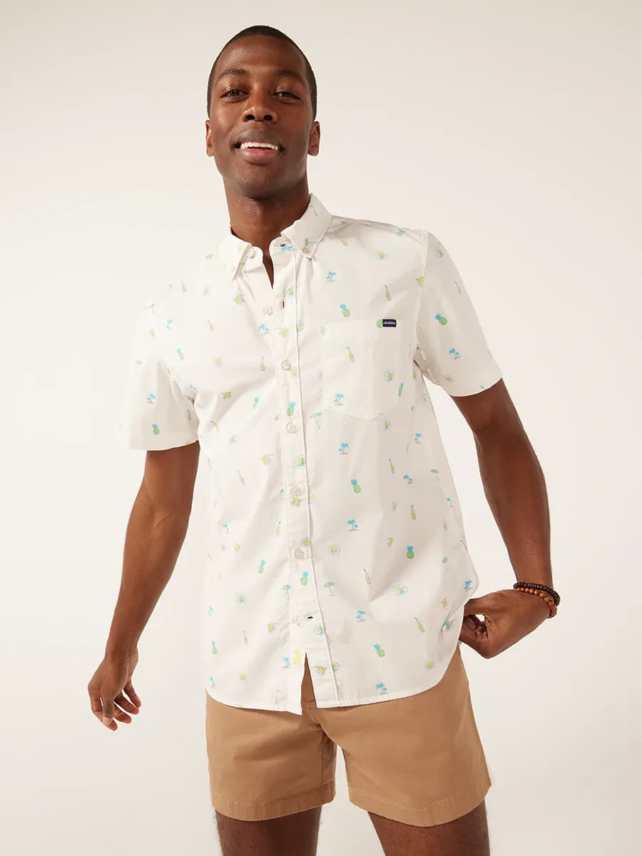 men's classic button-up shirts -Chubbies The Straight, No Chaser Short Sleeve Sport Shirt - Off White - Pattern Base (Includes Plaids)