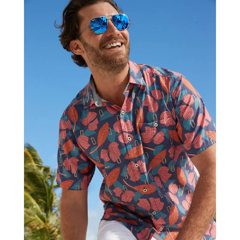 men's formal office shirts -Tommy Bahama Artist Series Nova Wave Aloha Tropics Camp Shirt - Regal Blue