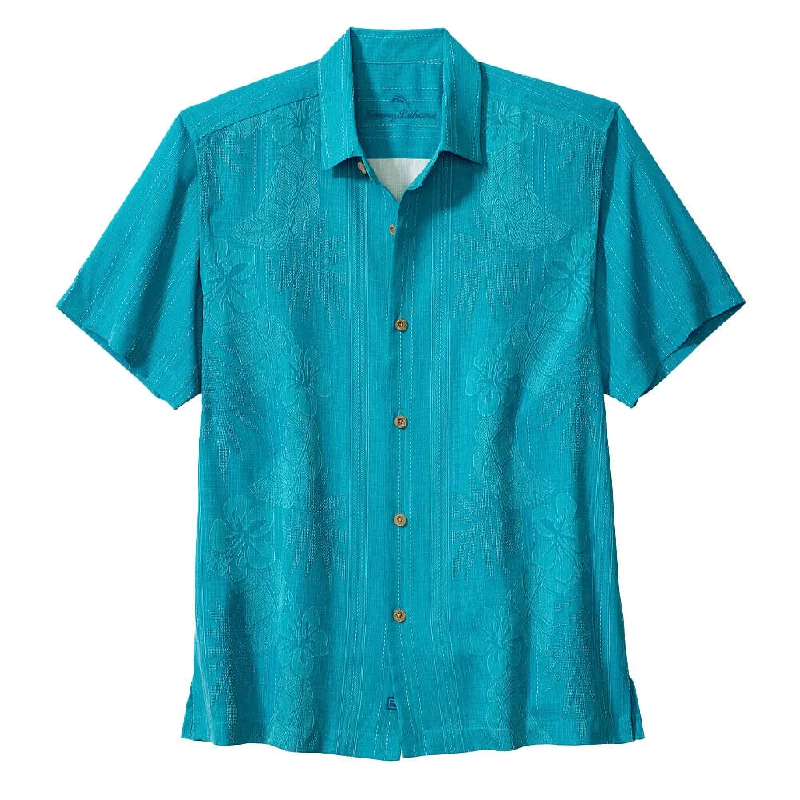 men's cotton-blend shirts -Tommy Bahama Bali Border Camp Shirt - Hazy Teal