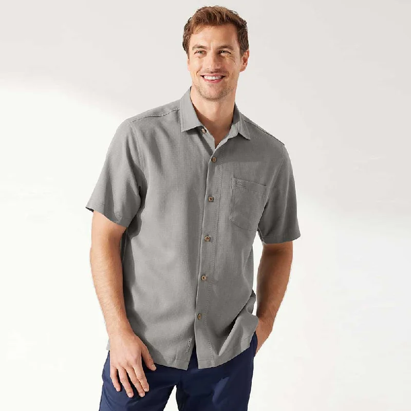 men's solid color shirts -Tommy Bahama IslandZone Coastal Breeze Check Camp Shirt - Shadow