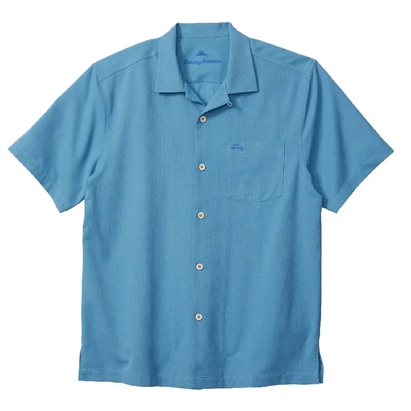 men's stylish business shirts -Tommy Bahama Coastal Breeze Check Camp Shirt - Vacation Blue