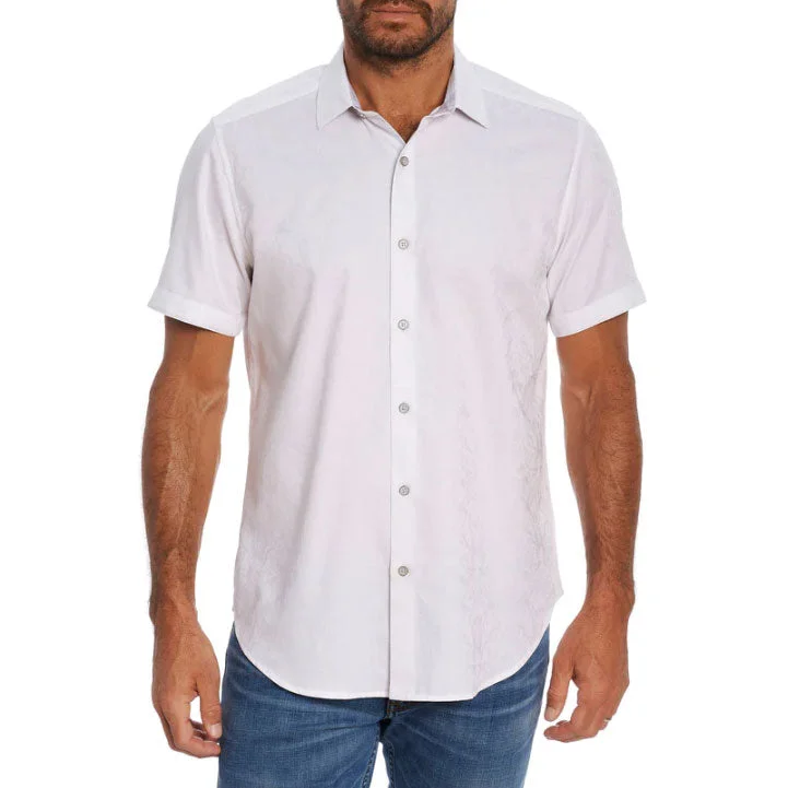 men's denim shirts -Robert Graham Highland Short Sleeve Classic Fit Sport Shirt - White