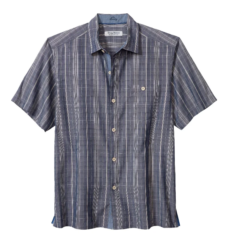 men's long-sleeve shirts for business -Tommy Bahama IslandZone Coconut Point Samba Stripe Camp Shirt - Island Navy