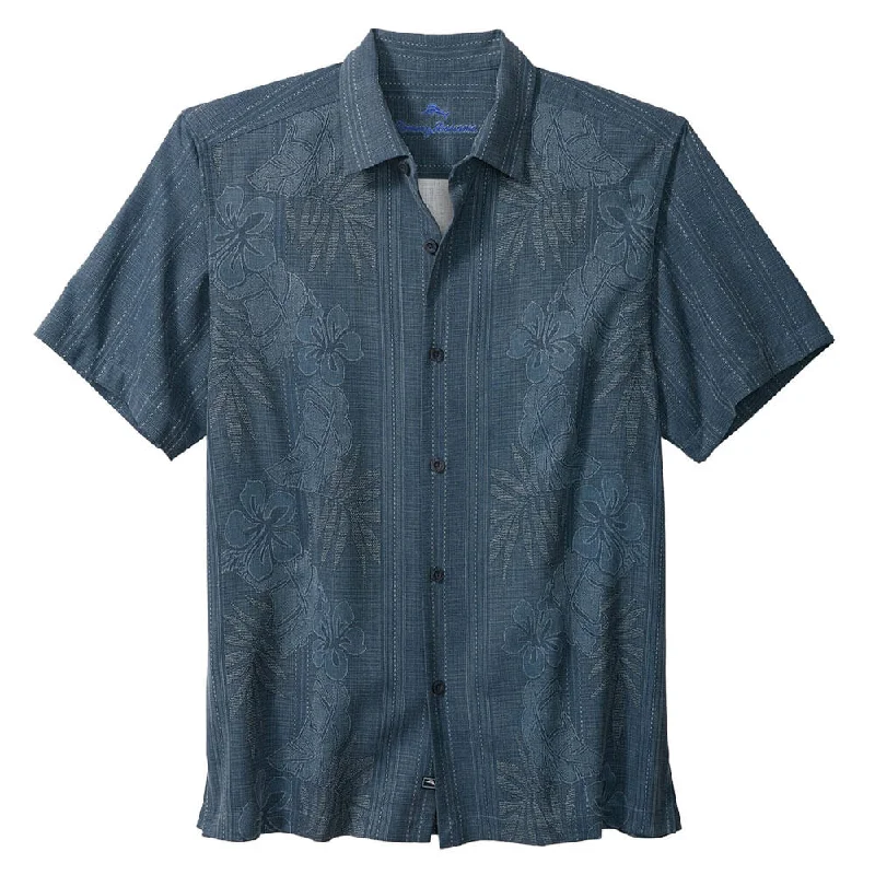 men's breathable dress shirts -Tommy Bahama Big & Tall Bali Border Camp Shirt - Navy