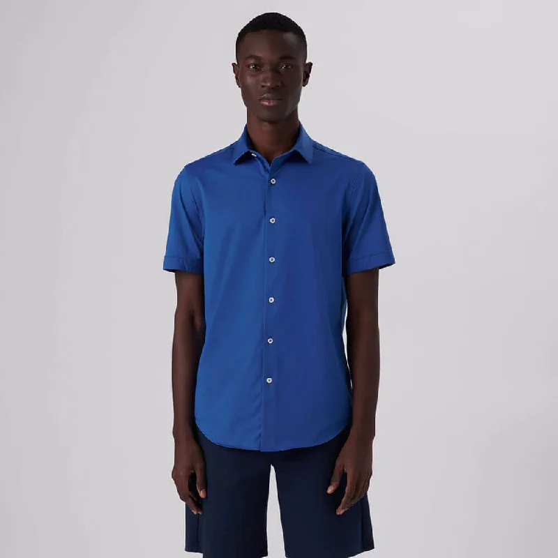 men's custom-tailored shirts -Bugatchi Ooohcotton Miles Short Sleeve Sport Shirt - Classic Blue