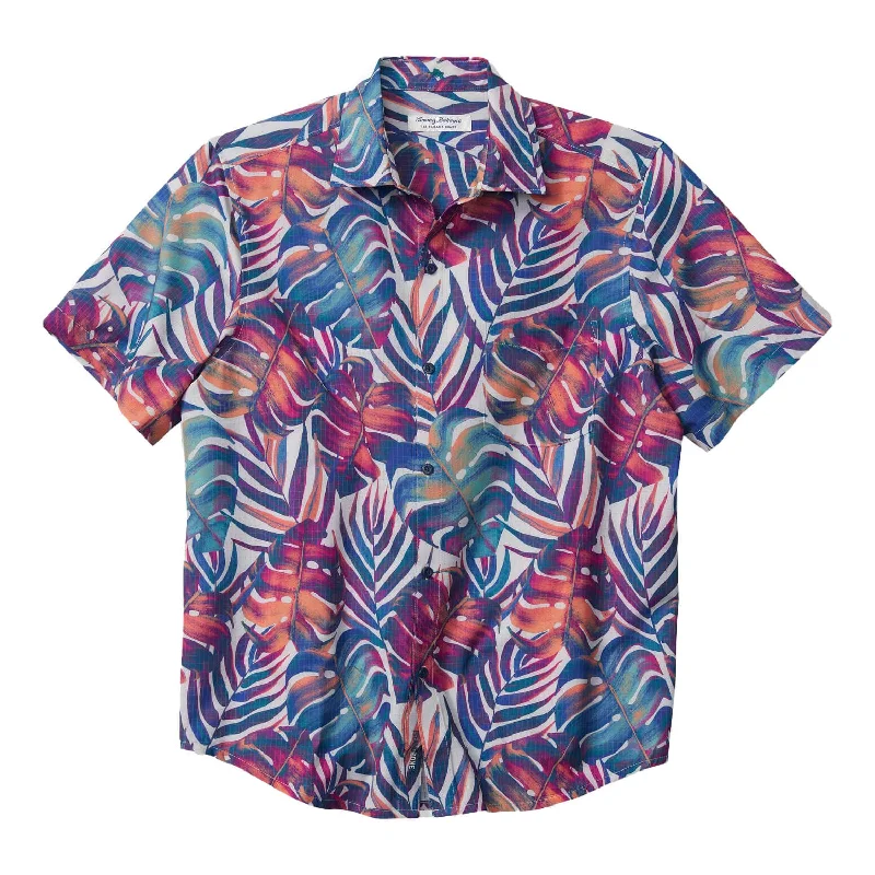 men's formal shirts for weddings -Tommy Bahama IslandZone Bahama IslandZone Coast Monarch Monstera Camp Shirt - Summer Grey