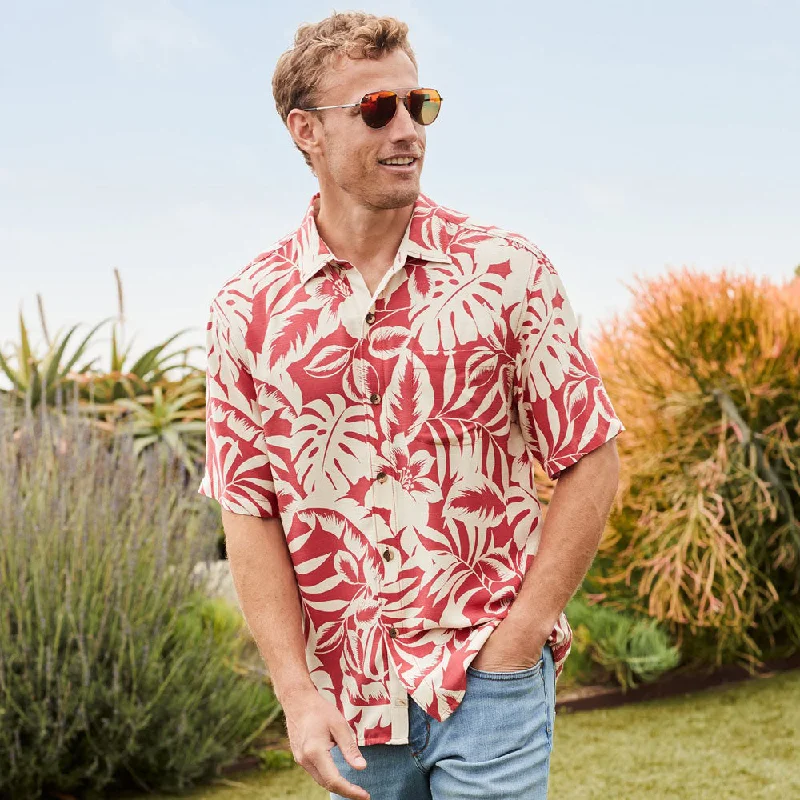 men's short-sleeve button-up shirts -Tommy Bahama Veracruz Cay Lindavista Leaves Camp Shirt - Dark Havana