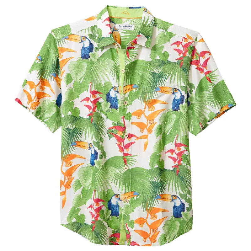 men's classic button-up shirts -Tommy Bahama IslandZone Coconut Point Toucan Chats Camp Shirt - White