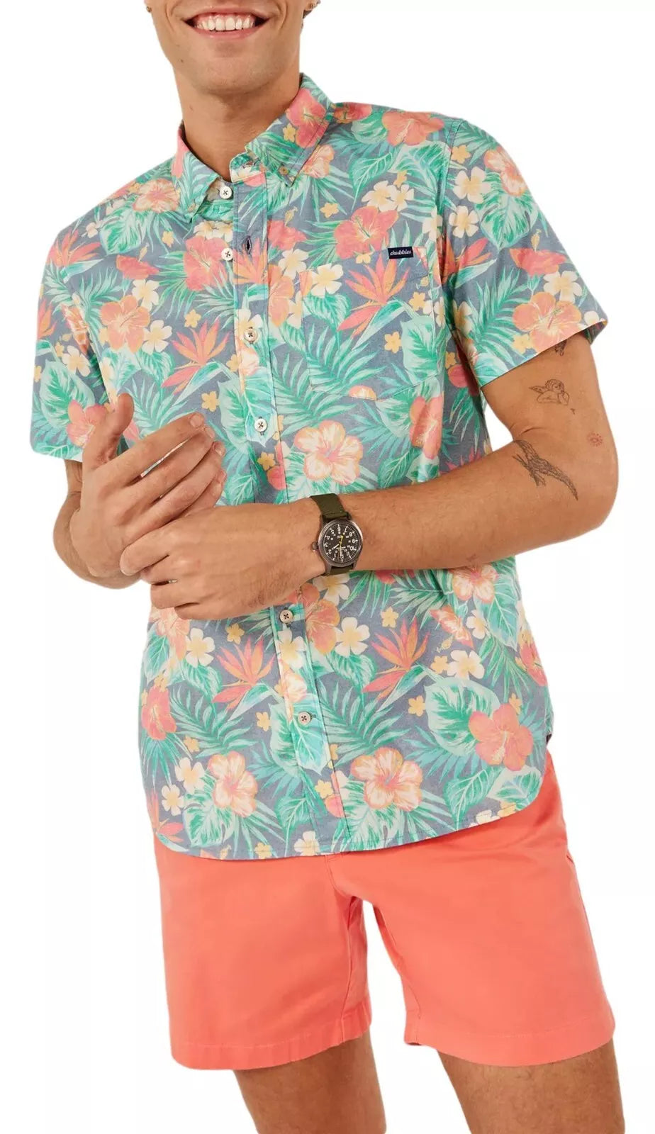 men's short-sleeve casual shirts -Chubbies The Life in Paradise Short Sleeve Sport Shirt - Navy