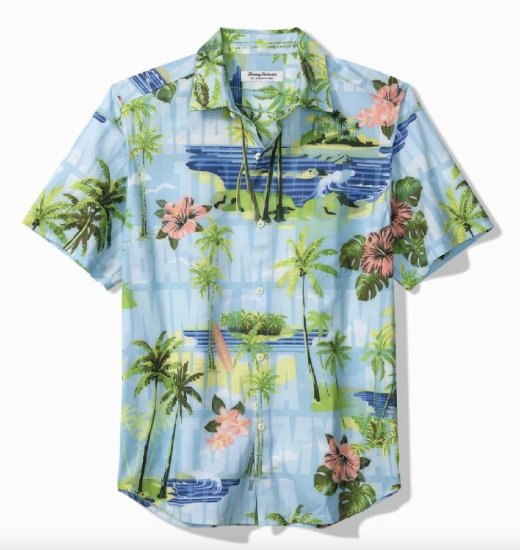 men's button-up shirts with patterns -Tommy Bahama IslandZone Bahama Coast Aqua Shores Camp Shirt - Infinity Pool