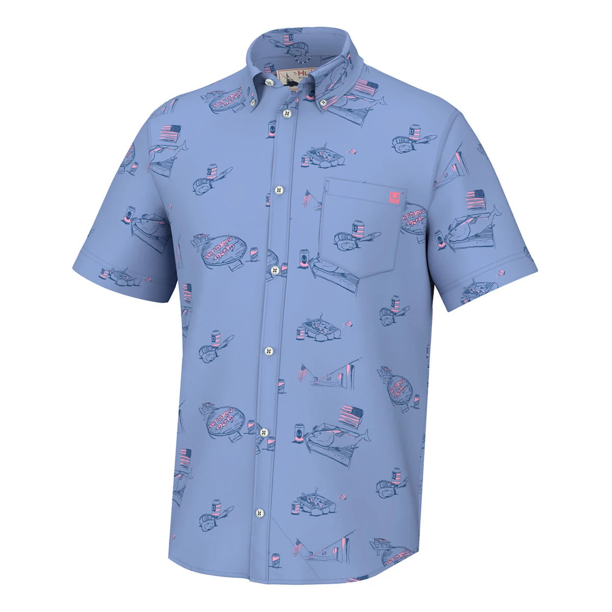 men's formal dress shirts -Huk Americookin Kona Short Sleeve Sport Shirt - Quiet Harbor