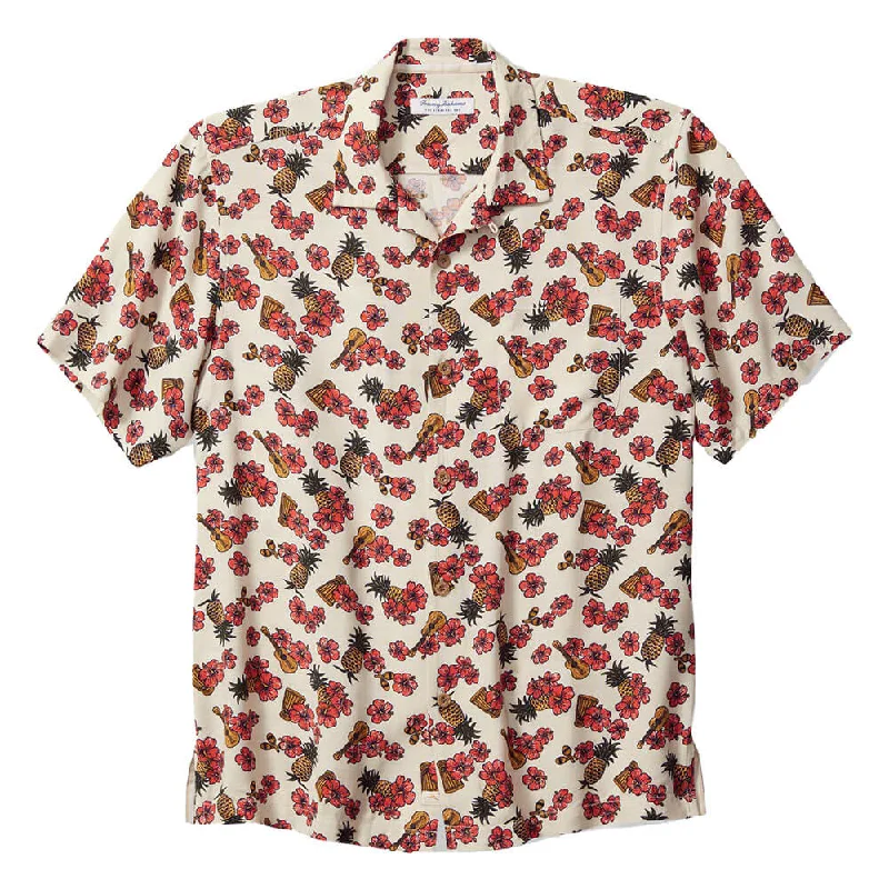 men's fitted shirts -Tommy Bahama Veracruz Cay Ukelele Blooms Camp Shirt - Bleached Sand