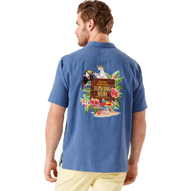 men's office-friendly shirts -Tommy Bahama Time Flies Camp Shirt - Dockside Blue