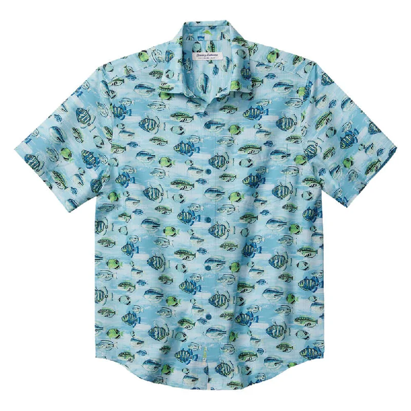 men's linen shirts -Tommy Bahama IslandZone Bahama IslandZone Coast Fintastic Camp Shirt - Tidal Lagoon