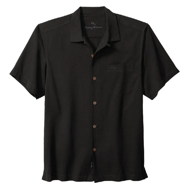 men's elegant dress shirts -Tommy Bahama Big & Tall Coastal Breeze Check Camp Shirt - Black