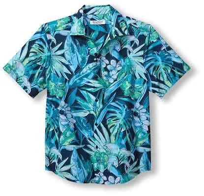 men's cotton shirts -Tommy Bahama Big & Tall Bahama Coast Jungle Haven Camp Shirt - Oceanfront