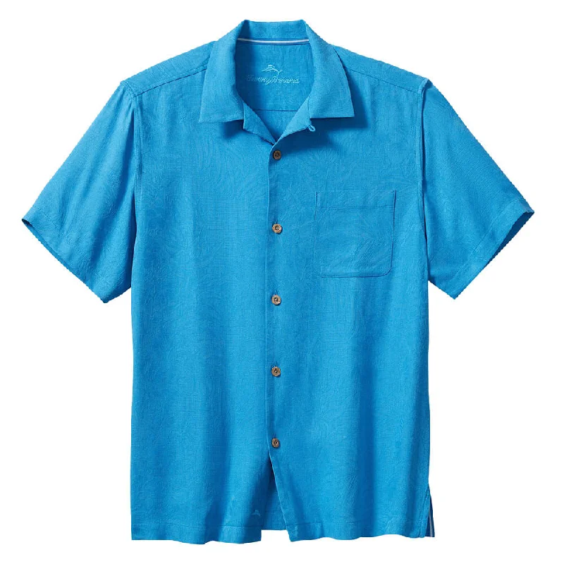 men's smart casual shirts -Tommy Bahama Big & Tall Tropic Isles Camp Shirt - Blue Canal