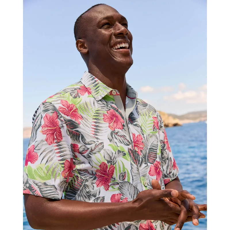 men's casual shirts for summer -Tommy Bahama IslandZone Coconut Point Hibiscus Shores Camp Shirt - Summer Grey