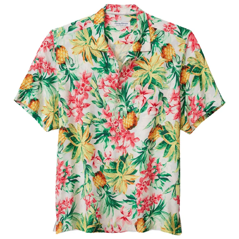 men's stylish slim-fit shirts -Tommy Bahama Veracruz Cay Orchid Oasis Camp Shirt - Summer Grey