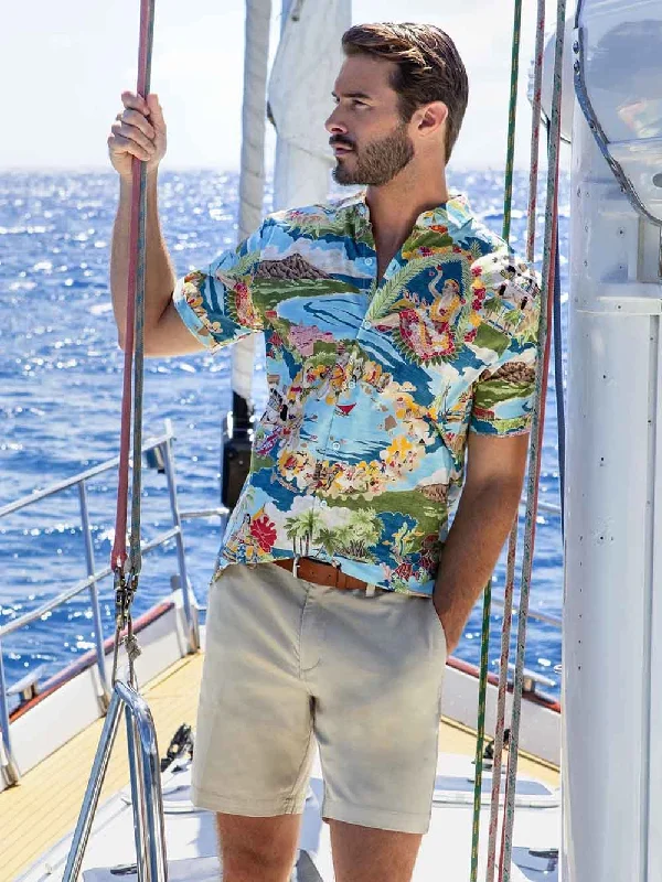 men's custom-tailored shirts -Tori Richard Boat Day Aloha Cotton Lawn Camp Shirt - Lagoon