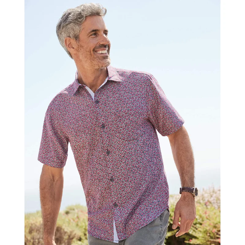 men's office shirts for summer -Tommy Bahama IslandZone Coconut Point Beachcomber Geo Camp Shirt - After Dark